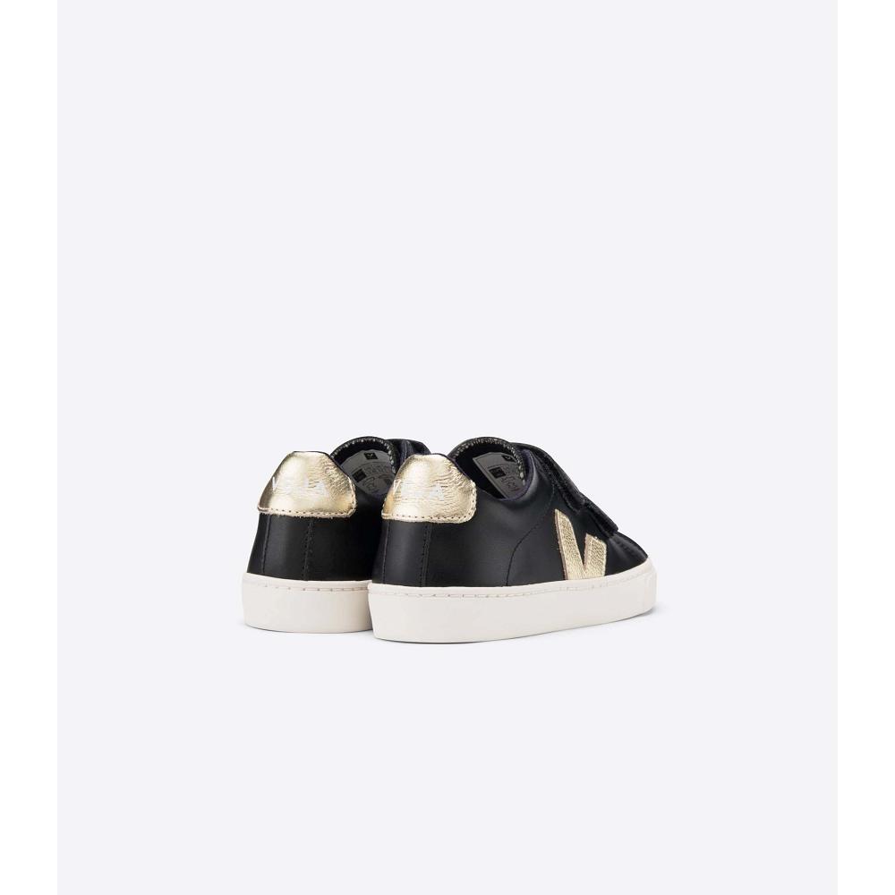 Black/Gold Kids' Veja ESPLAR LEATHER Sneakers | AU 812UZG